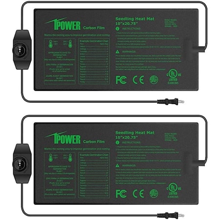 Ipower 10" x 20.75" Carbon Film Seeding Heat Mat with Temperature Adjustable Controller, 2PK GLHTMTPROSADJX2